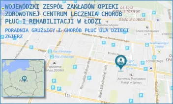 PORADNIA GRUŹLICY I CHORÓB PŁUC DLA DZIECI - WOJEWÓDZKI ZESPÓŁ ZAKŁADÓW OPIEKI ZDROWOTNEJ CENTRUM LECZENIA CHORÓB PŁUC I REHABILITACJI W ŁODZI - UL. DŁUGA 56,  ZGIERZ
