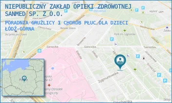 PORADNIA GRUŻLICY I CHORÓB PŁUC DLA DZIECI - NIEPUBLICZNY ZAKŁAD OPIEKI ZDROWOTNEJ SANMED SP. Z O.O. - UL. MYŚLIWSKA 9,  ŁÓDŹ-GÓRNA