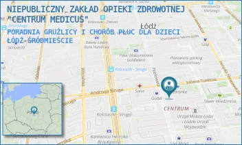 PORADNIA GRUŹLICY I CHORÓB PŁUC DLA DZIECI - "CENTRUM" BARBARA CIESIELSKA W SPADKU - UL. PIOTRKOWSKA 100,  ŁÓDŹ-ŚRÓDMIEŚCIE