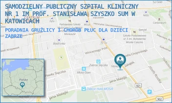 PORADNIA GRUŹLICY I CHORÓB PŁUC DLA DZIECI - SAMODZIELNY PUBLICZNY SZPITAL KLINICZNY NR 1 IM PROF. STANISŁAWA SZYSZKO SUM W KATOWICACH - UL. 3 MAJA 13-15,  ZABRZE