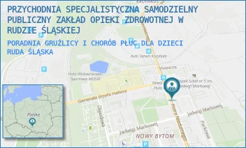 PORADNIA GRUŹLICY I CHORÓB PŁUC DLA DZIECI - PRZYCHODNIA SPECJALISTYCZNA SAMODZIELNY PUBLICZNY ZAKŁAD OPIEKI ZDROWOTNEJ W RUDZIE ŚLĄSKIEJ - UL. PIOTRA NIEDURNEGO 50D,  RUDA ŚLĄSKA