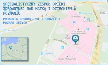 PORADNIA CHORÓB PŁUC I GRUŹLICY - SPECJALISTYCZNY ZESPÓŁ OPIEKI ZDROWOTNEJ NAD MATKĄ I DZIECKIEM W POZNANIU - ADAMA WRZOSKA 1,  POZNAŃ-JEŻYCE