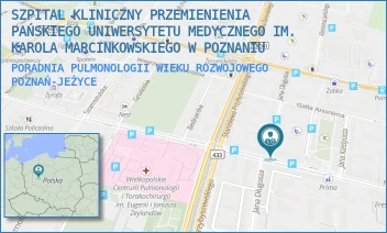 PORADNIA PULMONOLOGII WIEKU ROZWOJOWEGO - SZPITAL KLINICZNY PRZEMIENIENIA PAŃSKIEGO UNIWERSYTETU MEDYCZNEGO IM. KAROLA MARCINKOWSKIEGO W POZNANIU - AUGUSTYNA SZAMARZEWSKIEGO 84,  POZNAŃ-JEŻYCE
